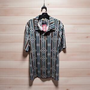 Panhandle Performance Quarter‎ Snap Western Aztec Turquoise Polo Mens Size L NEW